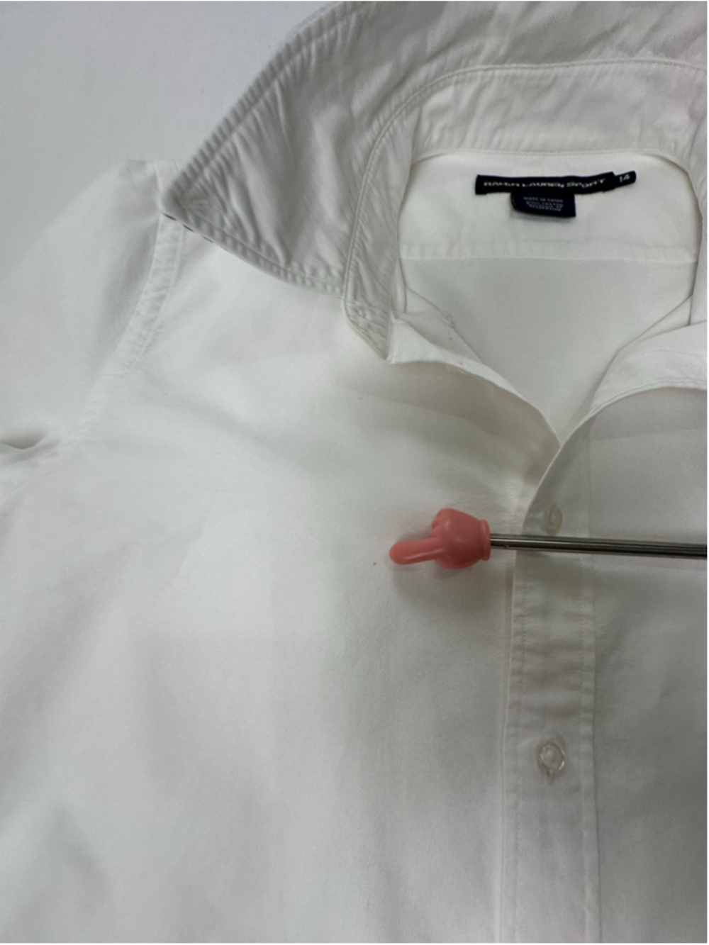 Vintage Ralph Lauren Sport Women’s 14 White Oxford Crest Contrast Collar Shirt - Picture 13 of 13